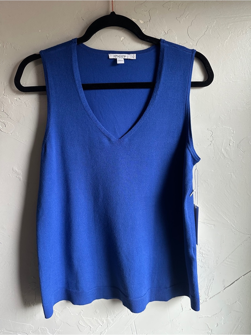 Chico’s Rich Cobalt Blue Sweater Tank V Neck Sleeveless Knit Quiet Luxury M